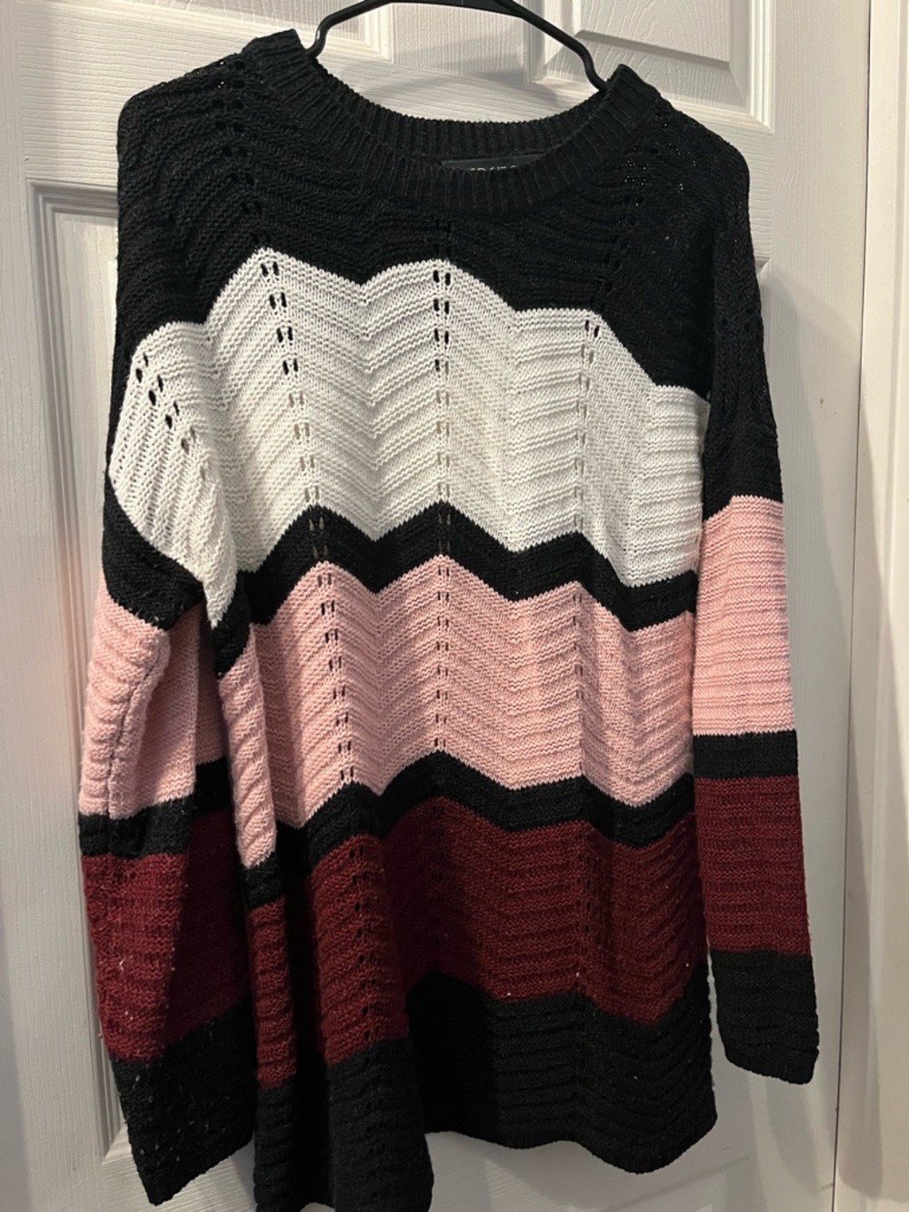 Women's Black, White & Pink Chevron Knit Sweater